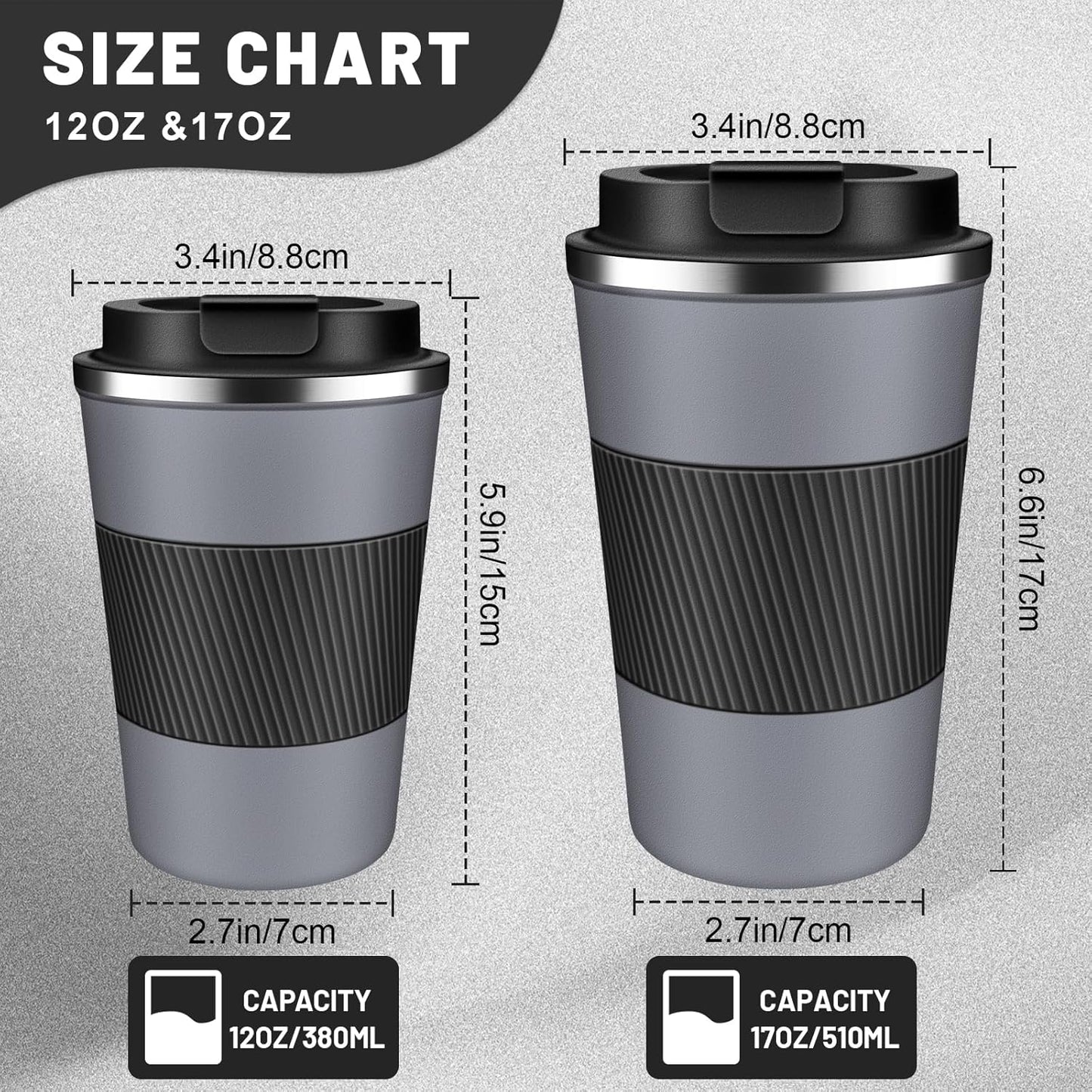 Insulated Coffee Tumblers with Flip Lid 12oz / 17oz, Stainless Steel Coffee Mug Leak Proof, Vacuum Insulated Coffee Mug Reusable Cup, Keeps Cold and Hot for Coffee Tea