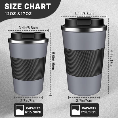 Insulated Coffee Tumblers with Flip Lid 12oz / 17oz, Stainless Steel Coffee Mug Leak Proof, Vacuum Insulated Coffee Mug Reusable Cup, Keeps Cold and Hot for Coffee Tea