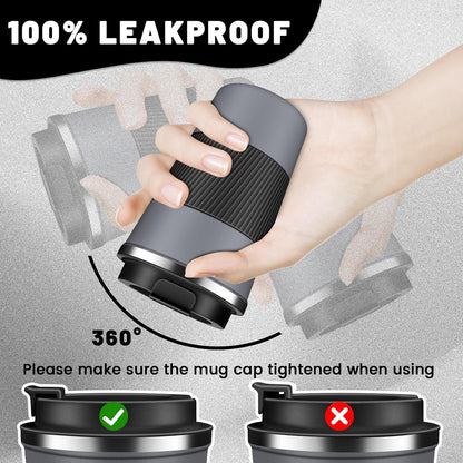 Insulated Coffee Tumblers with Flip Lid 12oz / 17oz, Stainless Steel Coffee Mug Leak Proof, Vacuum Insulated Coffee Mug Reusable Cup, Keeps Cold and Hot for Coffee Tea