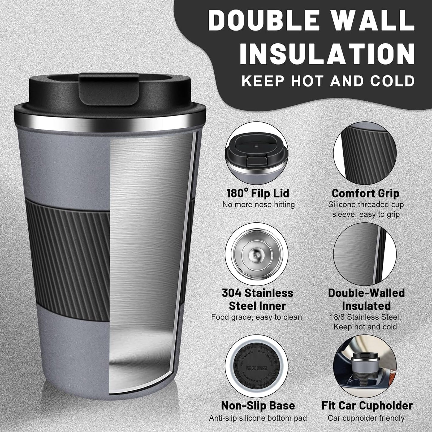 Insulated Coffee Tumblers with Flip Lid 12oz / 17oz, Stainless Steel Coffee Mug Leak Proof, Vacuum Insulated Coffee Mug Reusable Cup, Keeps Cold and Hot for Coffee Tea
