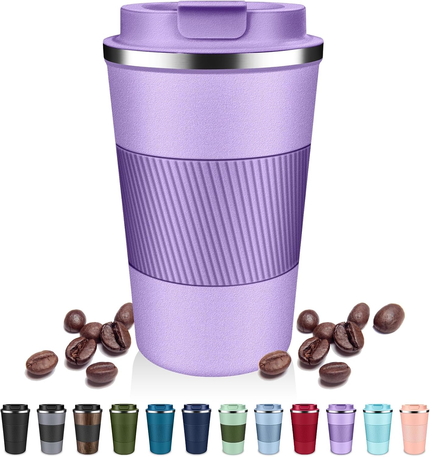 Insulated Coffee Tumblers with Flip Lid 12oz / 17oz, Stainless Steel Coffee Mug Leak Proof, Vacuum Insulated Coffee Mug Reusable Cup, Keeps Cold and Hot for Coffee Tea