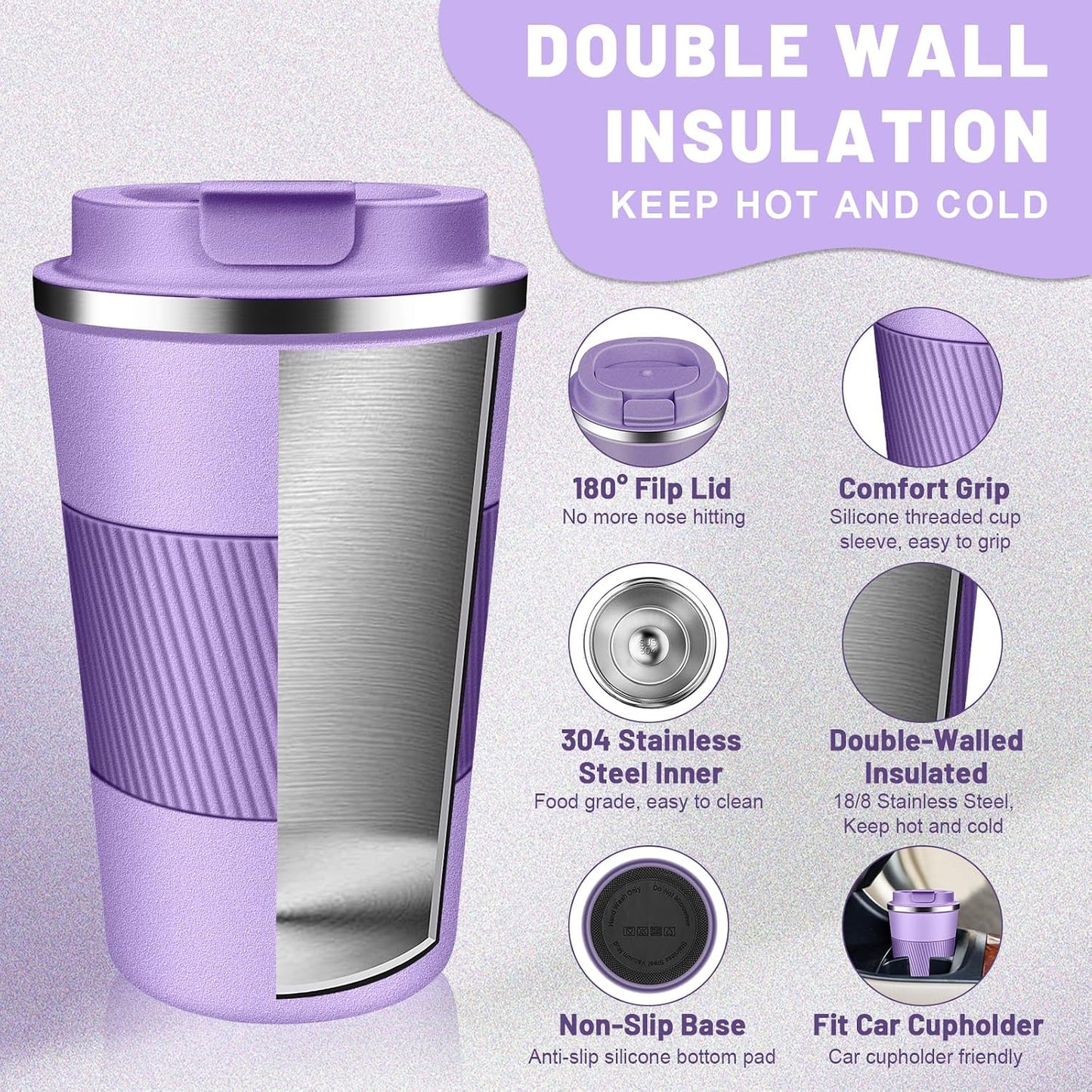 Insulated Coffee Tumblers with Flip Lid 12oz / 17oz, Stainless Steel Coffee Mug Leak Proof, Vacuum Insulated Coffee Mug Reusable Cup, Keeps Cold and Hot for Coffee Tea