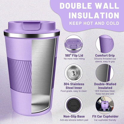 Insulated Coffee Tumblers with Flip Lid 12oz / 17oz, Stainless Steel Coffee Mug Leak Proof, Vacuum Insulated Coffee Mug Reusable Cup, Keeps Cold and Hot for Coffee Tea
