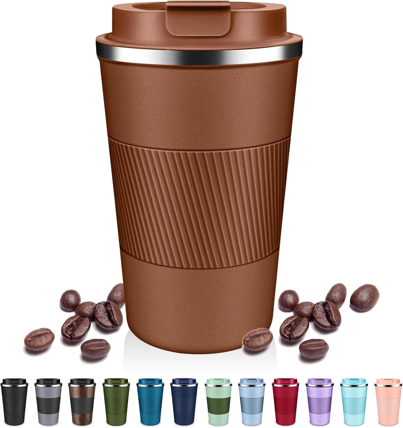 Insulated Coffee Tumblers with Flip Lid 12oz / 17oz, Stainless Steel Coffee Mug Leak Proof, Vacuum Insulated Coffee Mug Reusable Cup, Keeps Cold and Hot for Coffee Tea