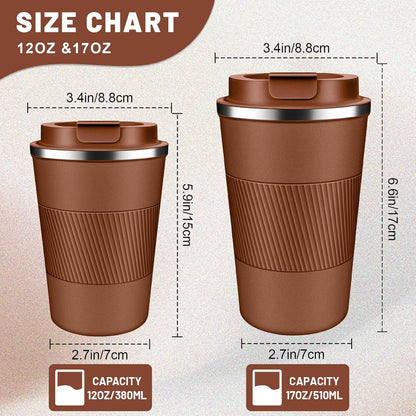 Insulated Coffee Tumblers with Flip Lid 12oz / 17oz, Stainless Steel Coffee Mug Leak Proof, Vacuum Insulated Coffee Mug Reusable Cup, Keeps Cold and Hot for Coffee Tea