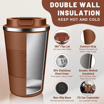 Insulated Coffee Tumblers with Flip Lid 12oz / 17oz, Stainless Steel Coffee Mug Leak Proof, Vacuum Insulated Coffee Mug Reusable Cup, Keeps Cold and Hot for Coffee Tea