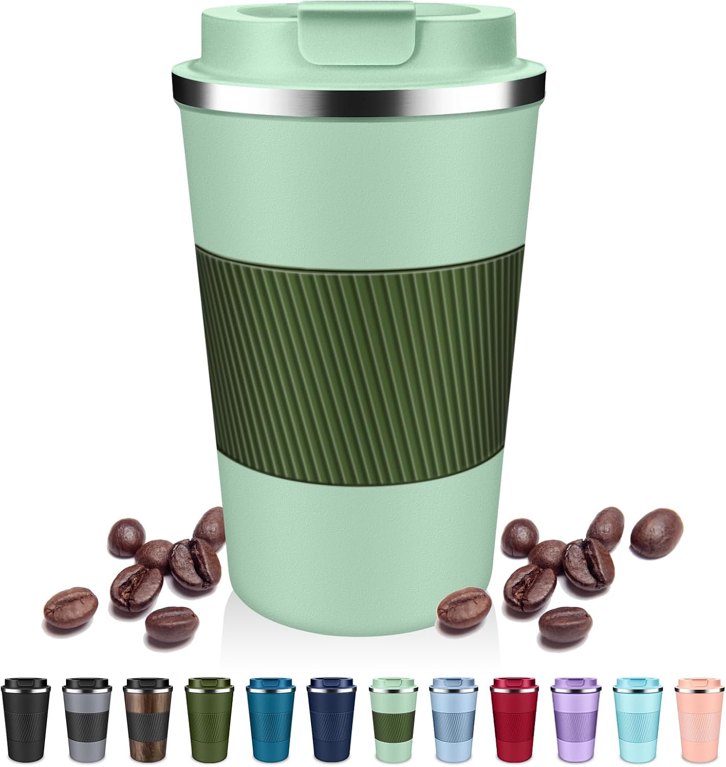 Insulated Coffee Tumblers with Flip Lid 12oz / 17oz, Stainless Steel Coffee Mug Leak Proof, Vacuum Insulated Coffee Mug Reusable Cup, Keeps Cold and Hot for Coffee Tea