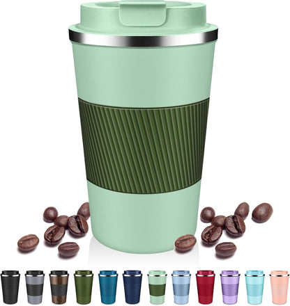 Insulated Coffee Tumblers with Flip Lid 12oz / 17oz, Stainless Steel Coffee Mug Leak Proof, Vacuum Insulated Coffee Mug Reusable Cup, Keeps Cold and Hot for Coffee Tea