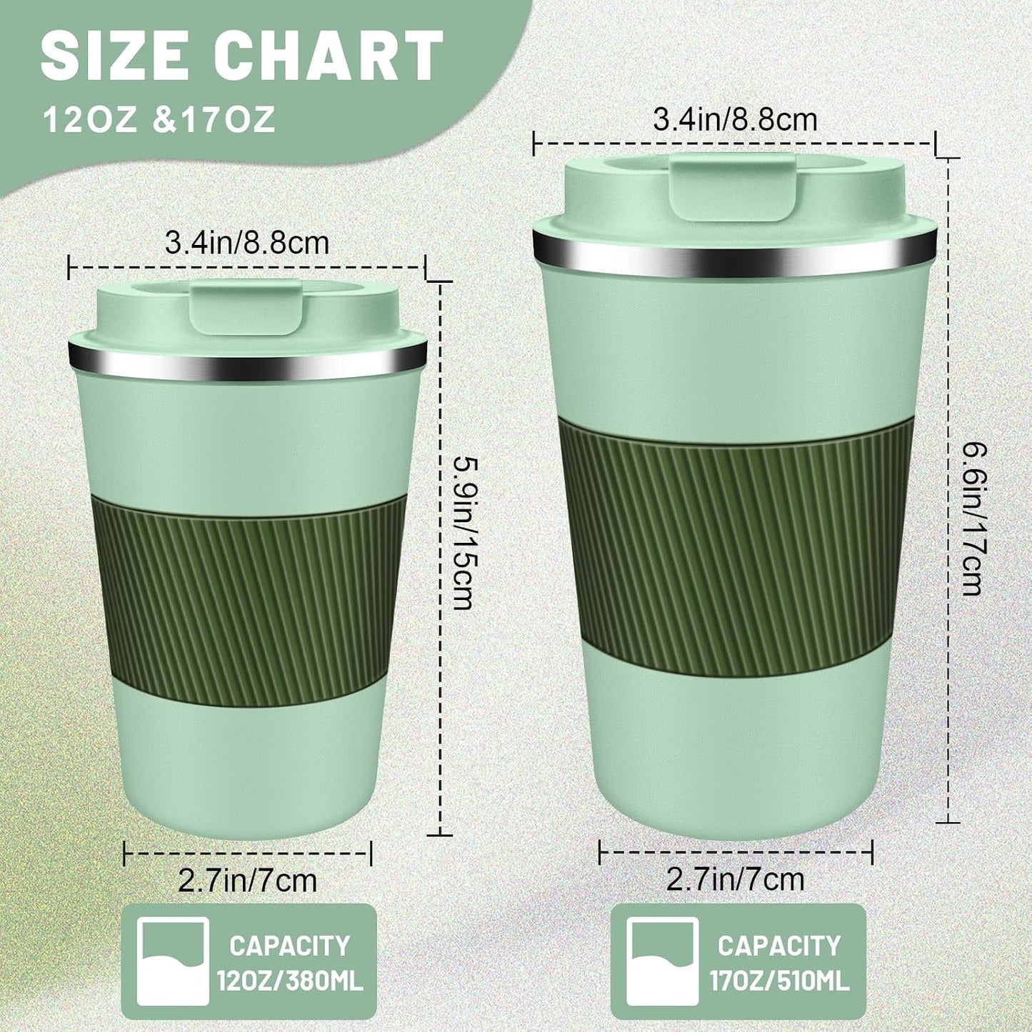Insulated Coffee Tumblers with Flip Lid 12oz / 17oz, Stainless Steel Coffee Mug Leak Proof, Vacuum Insulated Coffee Mug Reusable Cup, Keeps Cold and Hot for Coffee Tea