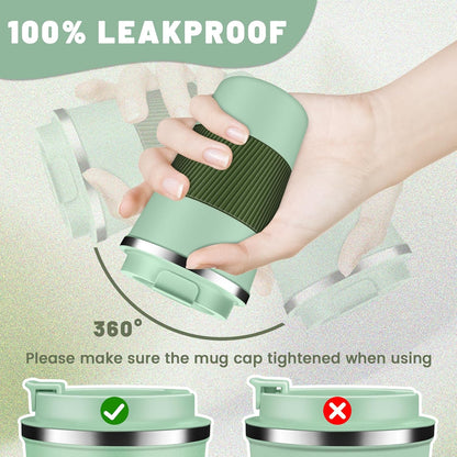 Insulated Coffee Tumblers with Flip Lid 12oz / 17oz, Stainless Steel Coffee Mug Leak Proof, Vacuum Insulated Coffee Mug Reusable Cup, Keeps Cold and Hot for Coffee Tea