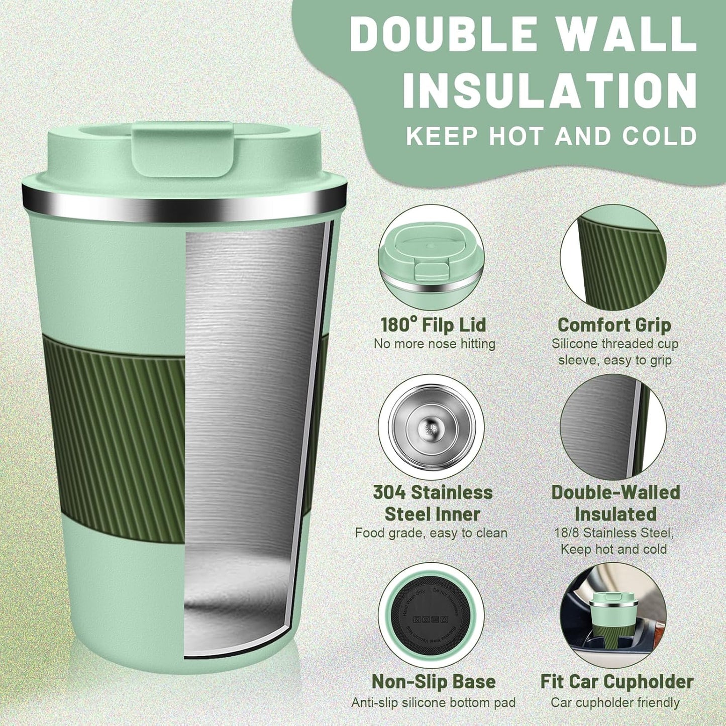 Insulated Coffee Tumblers with Flip Lid 12oz / 17oz, Stainless Steel Coffee Mug Leak Proof, Vacuum Insulated Coffee Mug Reusable Cup, Keeps Cold and Hot for Coffee Tea