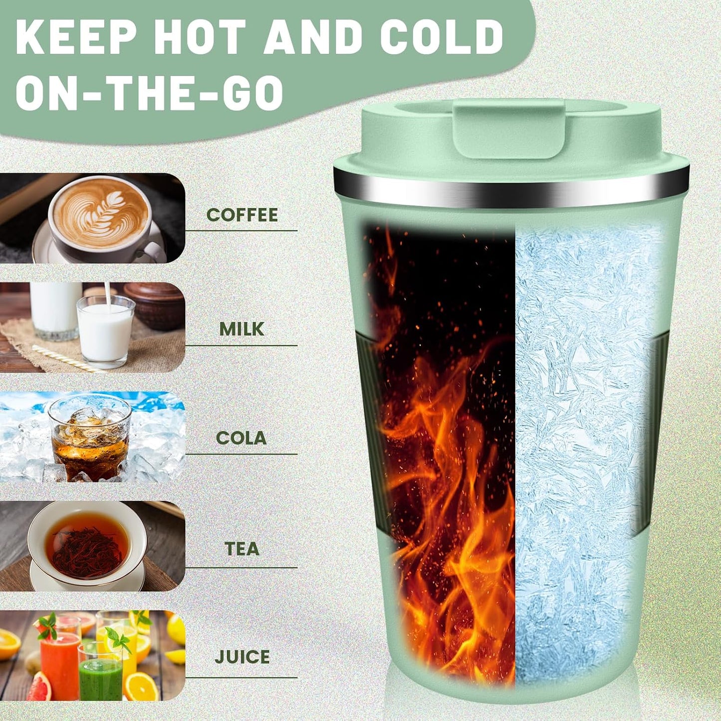 Insulated Coffee Tumblers with Flip Lid 12oz / 17oz, Stainless Steel Coffee Mug Leak Proof, Vacuum Insulated Coffee Mug Reusable Cup, Keeps Cold and Hot for Coffee Tea