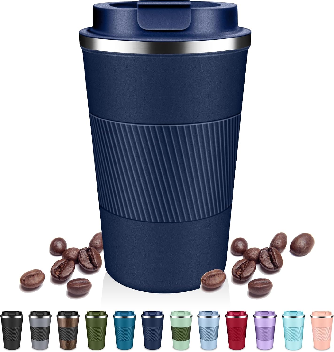 Insulated Coffee Tumblers with Flip Lid 12oz / 17oz, Stainless Steel Coffee Mug Leak Proof, Vacuum Insulated Coffee Mug Reusable Cup, Keeps Cold and Hot for Coffee Tea