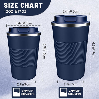 Insulated Coffee Tumblers with Flip Lid 12oz / 17oz, Stainless Steel Coffee Mug Leak Proof, Vacuum Insulated Coffee Mug Reusable Cup, Keeps Cold and Hot for Coffee Tea