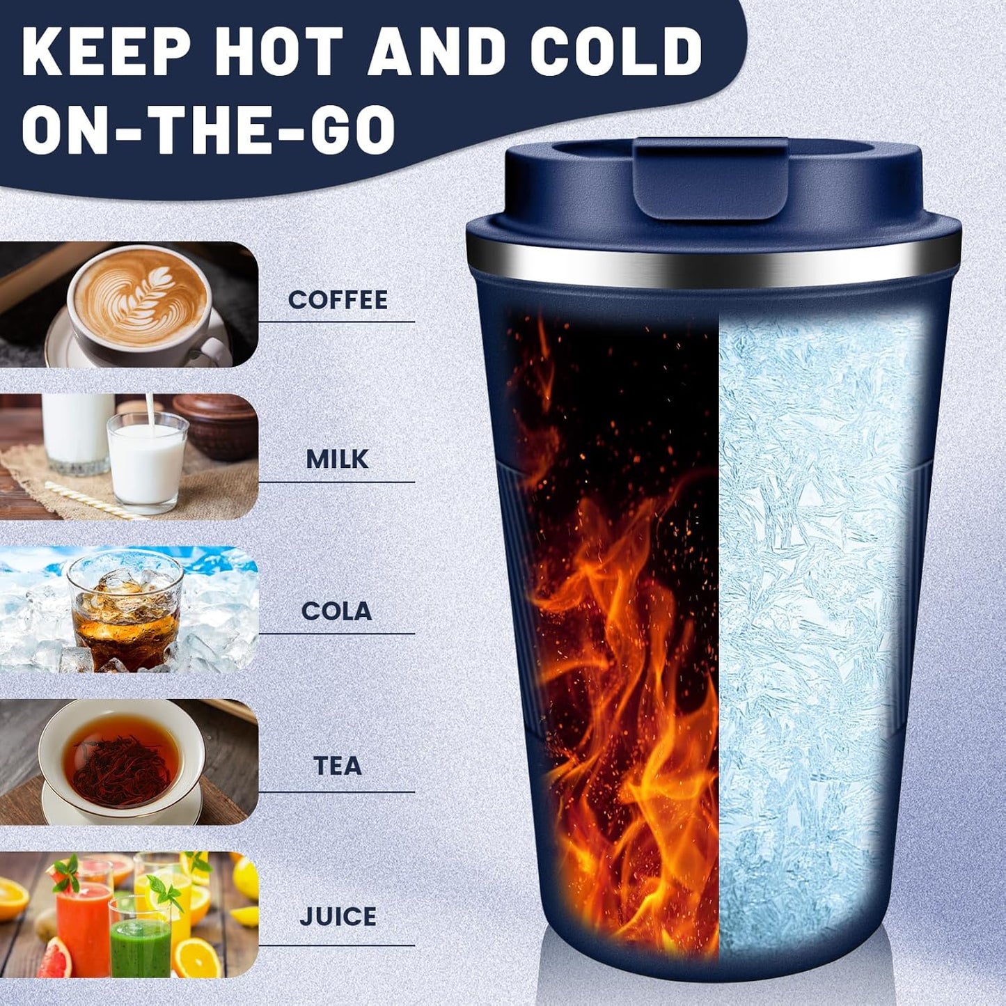 Insulated Coffee Tumblers with Flip Lid 12oz / 17oz, Stainless Steel Coffee Mug Leak Proof, Vacuum Insulated Coffee Mug Reusable Cup, Keeps Cold and Hot for Coffee Tea