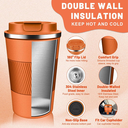 Insulated Coffee Tumblers with Flip Lid 12oz / 17oz, Stainless Steel Coffee Mug Leak Proof, Vacuum Insulated Coffee Mug Reusable Cup, Keeps Cold and Hot for Coffee Tea