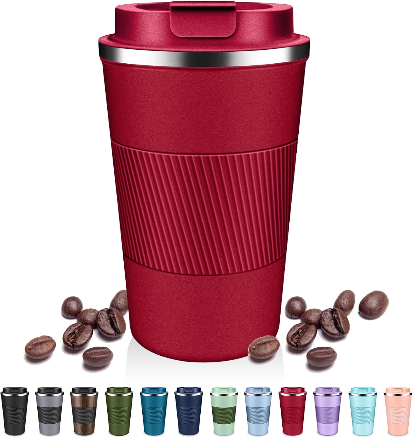 Insulated Coffee Tumblers with Flip Lid 12oz / 17oz, Stainless Steel Coffee Mug Leak Proof, Vacuum Insulated Coffee Mug Reusable Cup, Keeps Cold and Hot for Coffee Tea