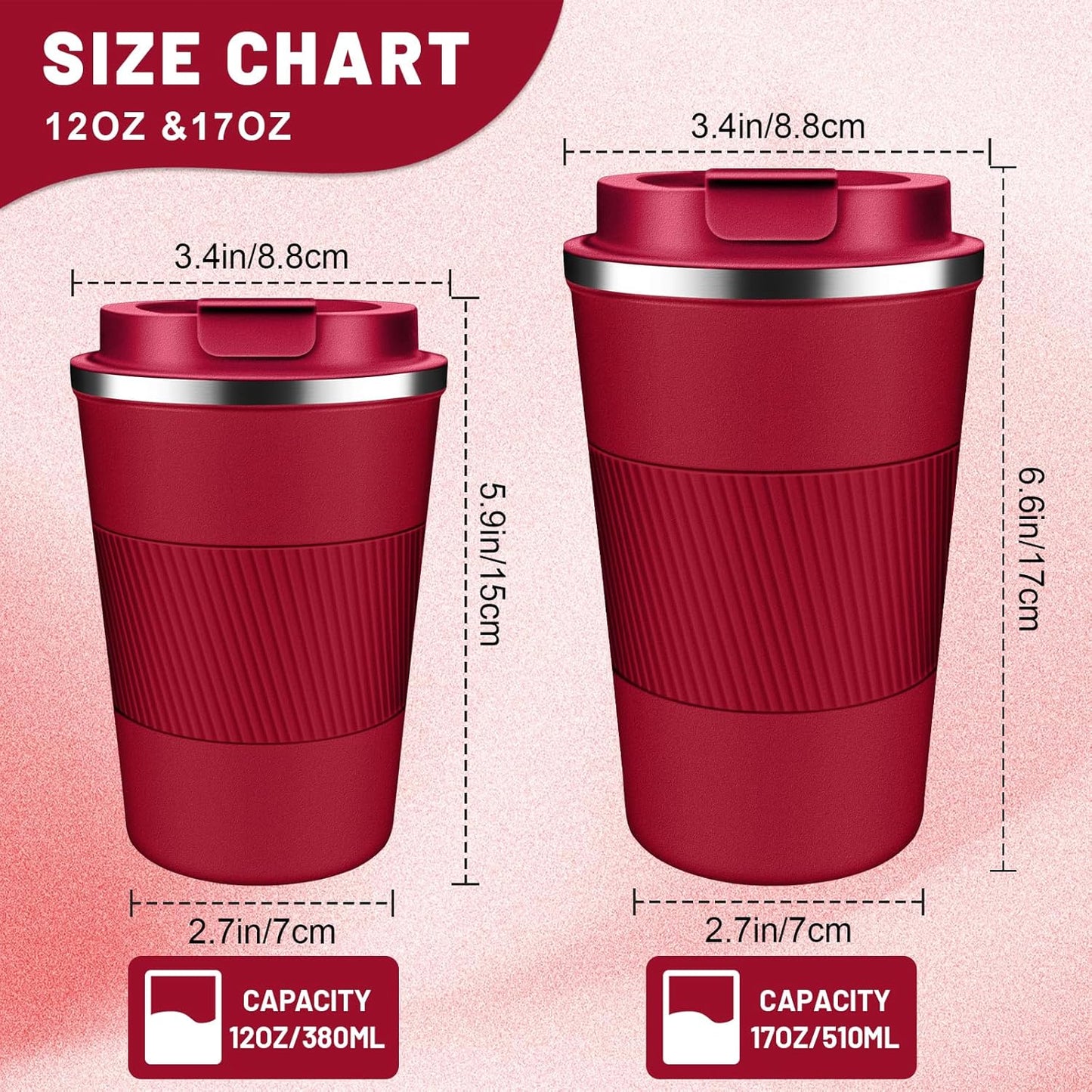 Insulated Coffee Tumblers with Flip Lid 12oz / 17oz, Stainless Steel Coffee Mug Leak Proof, Vacuum Insulated Coffee Mug Reusable Cup, Keeps Cold and Hot for Coffee Tea