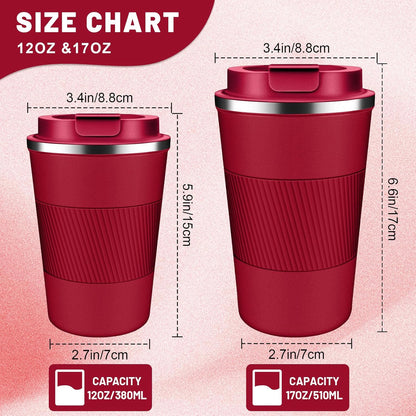 Insulated Coffee Tumblers with Flip Lid 12oz / 17oz, Stainless Steel Coffee Mug Leak Proof, Vacuum Insulated Coffee Mug Reusable Cup, Keeps Cold and Hot for Coffee Tea