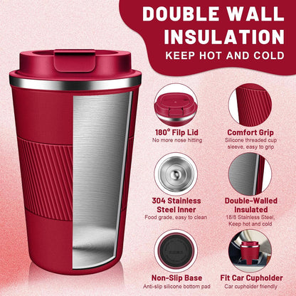 Insulated Coffee Tumblers with Flip Lid 12oz / 17oz, Stainless Steel Coffee Mug Leak Proof, Vacuum Insulated Coffee Mug Reusable Cup, Keeps Cold and Hot for Coffee Tea