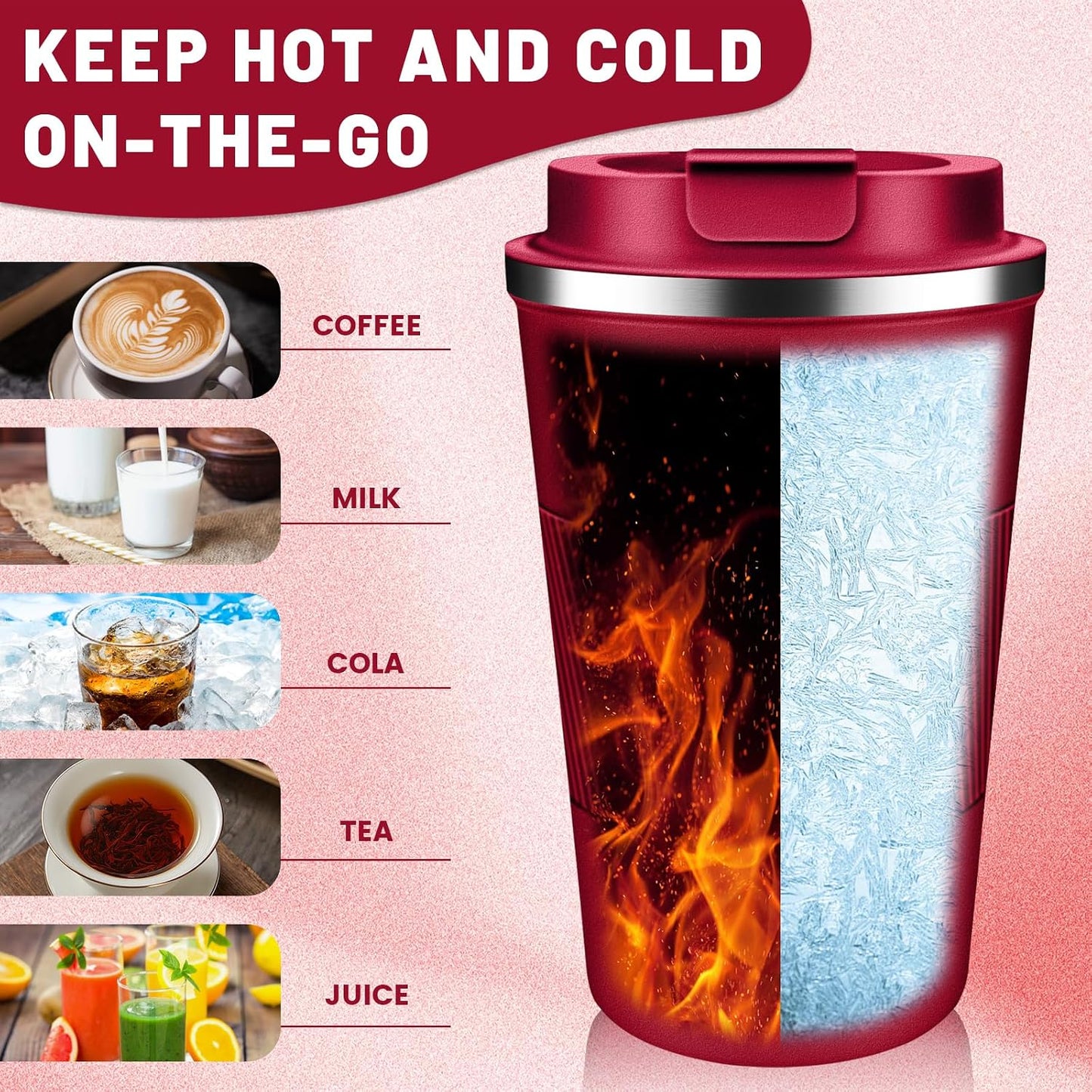 Insulated Coffee Tumblers with Flip Lid 12oz / 17oz, Stainless Steel Coffee Mug Leak Proof, Vacuum Insulated Coffee Mug Reusable Cup, Keeps Cold and Hot for Coffee Tea