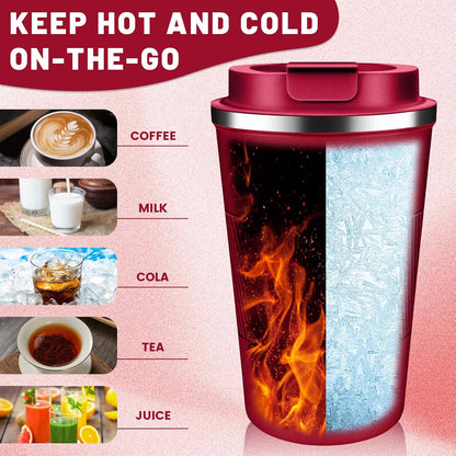 Insulated Coffee Tumblers with Flip Lid 12oz / 17oz, Stainless Steel Coffee Mug Leak Proof, Vacuum Insulated Coffee Mug Reusable Cup, Keeps Cold and Hot for Coffee Tea