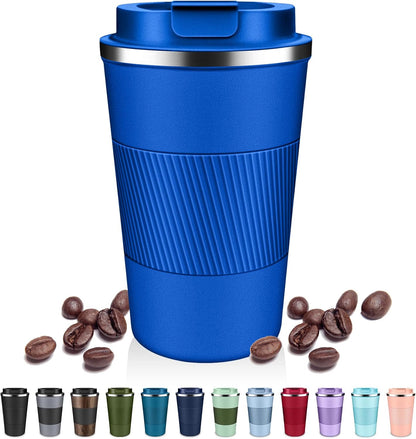 Insulated Coffee Tumblers with Flip Lid 12oz / 17oz, Stainless Steel Coffee Mug Leak Proof, Vacuum Insulated Coffee Mug Reusable Cup, Keeps Cold and Hot for Coffee Tea