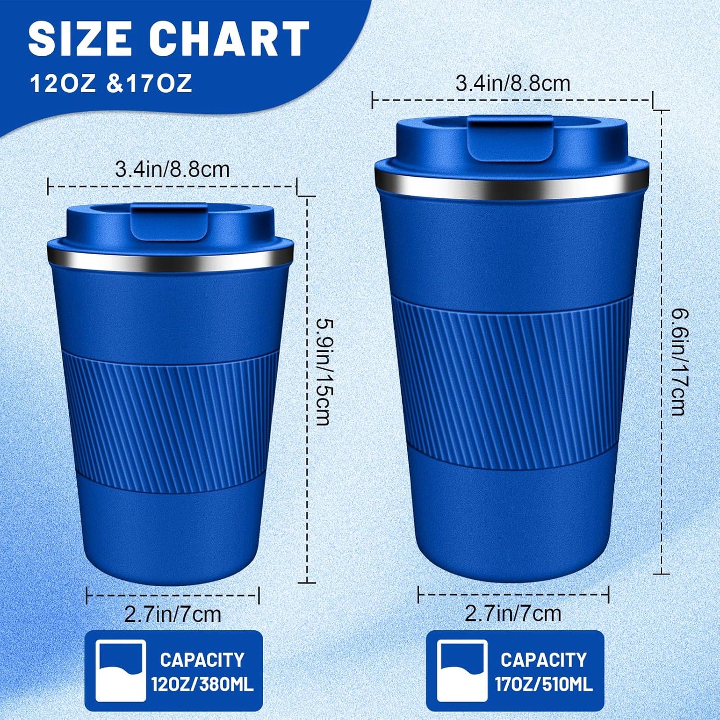 Insulated Coffee Tumblers with Flip Lid 12oz / 17oz, Stainless Steel Coffee Mug Leak Proof, Vacuum Insulated Coffee Mug Reusable Cup, Keeps Cold and Hot for Coffee Tea