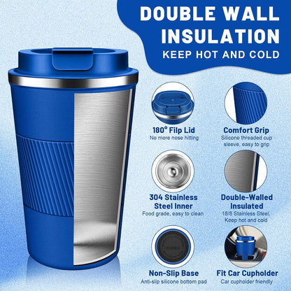 Insulated Coffee Tumblers with Flip Lid 12oz / 17oz, Stainless Steel Coffee Mug Leak Proof, Vacuum Insulated Coffee Mug Reusable Cup, Keeps Cold and Hot for Coffee Tea