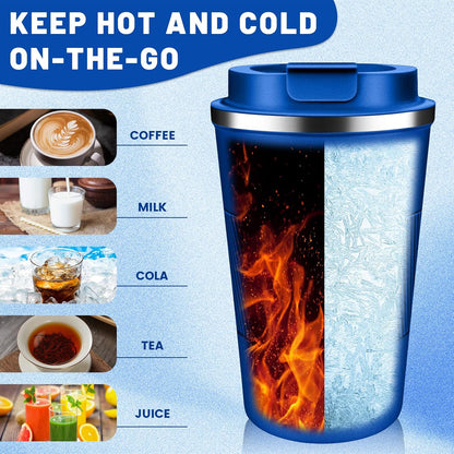 Insulated Coffee Tumblers with Flip Lid 12oz / 17oz, Stainless Steel Coffee Mug Leak Proof, Vacuum Insulated Coffee Mug Reusable Cup, Keeps Cold and Hot for Coffee Tea