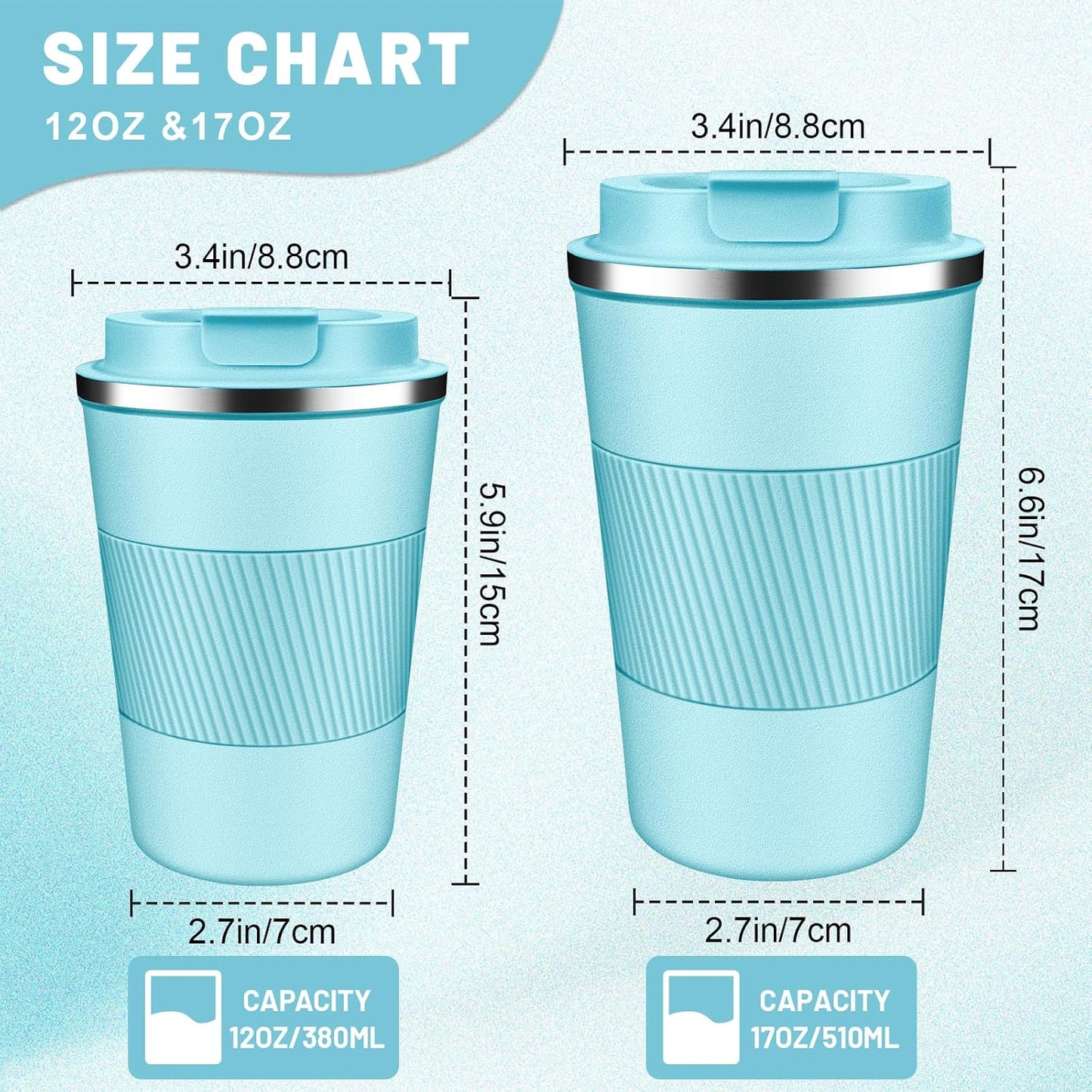 Insulated Coffee Tumblers with Flip Lid 12oz / 17oz, Stainless Steel Coffee Mug Leak Proof, Vacuum Insulated Coffee Mug Reusable Cup, Keeps Cold and Hot for Coffee Tea