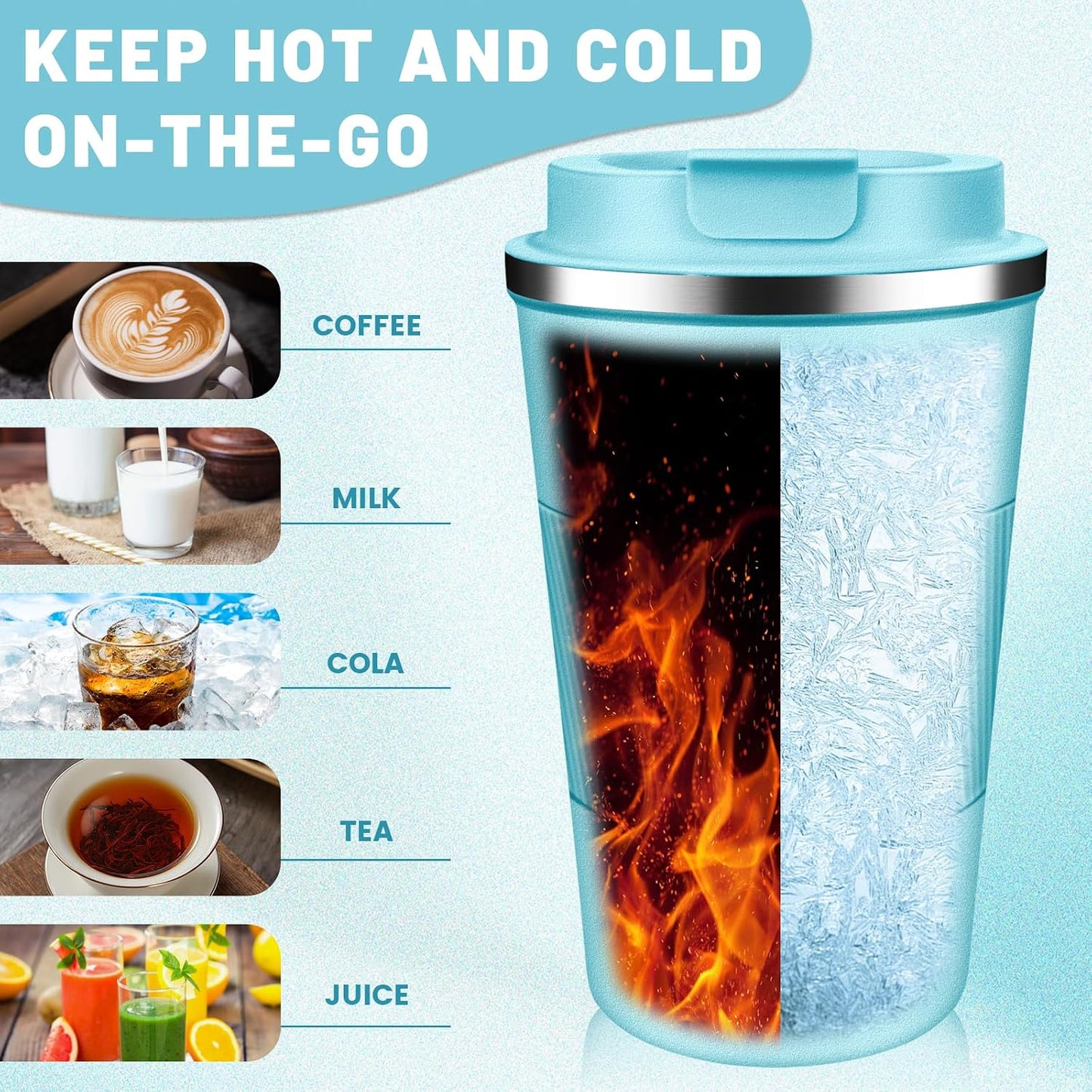 Insulated Coffee Tumblers with Flip Lid 12oz / 17oz, Stainless Steel Coffee Mug Leak Proof, Vacuum Insulated Coffee Mug Reusable Cup, Keeps Cold and Hot for Coffee Tea