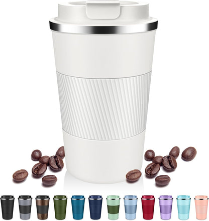 Insulated Coffee Tumblers with Flip Lid 12oz / 17oz, Stainless Steel Coffee Mug Leak Proof, Vacuum Insulated Coffee Mug Reusable Cup, Keeps Cold and Hot for Coffee Tea