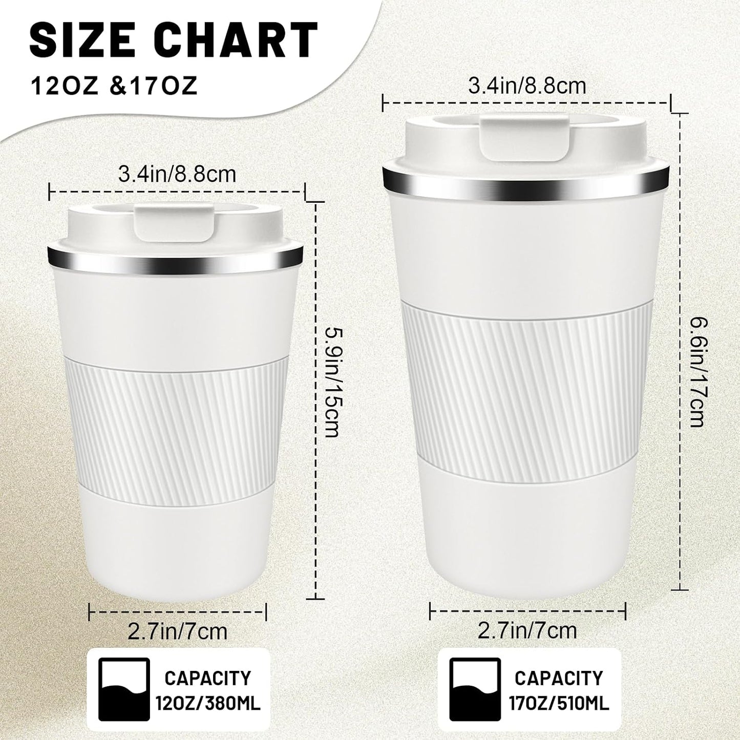 Insulated Coffee Tumblers with Flip Lid 12oz / 17oz, Stainless Steel Coffee Mug Leak Proof, Vacuum Insulated Coffee Mug Reusable Cup, Keeps Cold and Hot for Coffee Tea