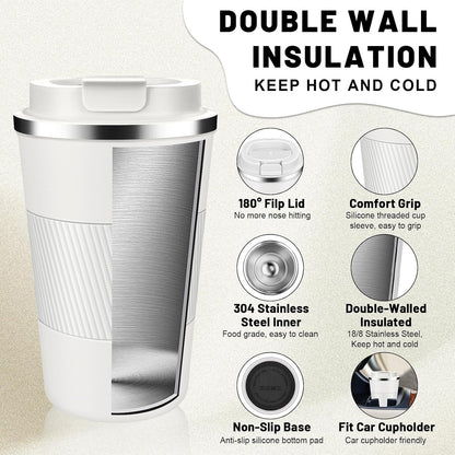 Insulated Coffee Tumblers with Flip Lid 12oz / 17oz, Stainless Steel Coffee Mug Leak Proof, Vacuum Insulated Coffee Mug Reusable Cup, Keeps Cold and Hot for Coffee Tea
