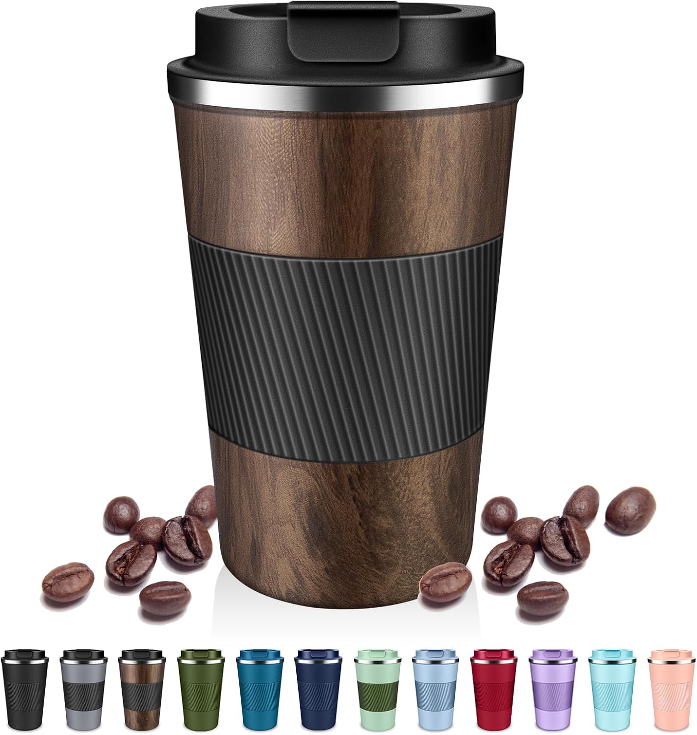 Insulated Coffee Tumblers with Flip Lid 12oz / 17oz, Stainless Steel Coffee Mug Leak Proof, Vacuum Insulated Coffee Mug Reusable Cup, Keeps Cold and Hot for Coffee Tea