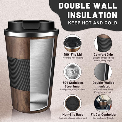 Insulated Coffee Tumblers with Flip Lid 12oz / 17oz, Stainless Steel Coffee Mug Leak Proof, Vacuum Insulated Coffee Mug Reusable Cup, Keeps Cold and Hot for Coffee Tea
