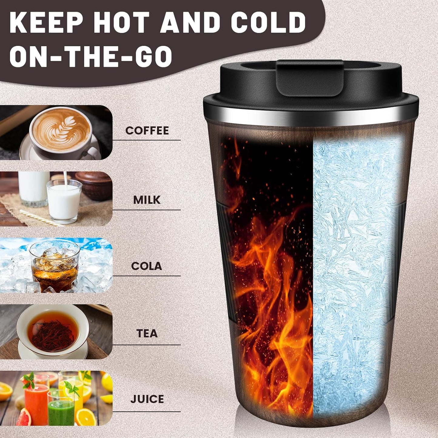 Insulated Coffee Tumblers with Flip Lid 12oz / 17oz, Stainless Steel Coffee Mug Leak Proof, Vacuum Insulated Coffee Mug Reusable Cup, Keeps Cold and Hot for Coffee Tea