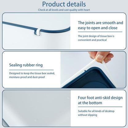 Wipes Dispenser Baby Wipe Holder, Dustproof Refillable Wipe Container Large Capacity Tissues Wipes Case with Moisture Seal Secure Lids Keeps Wipes Fresh for Home Office Bathroom (Dark Blue)