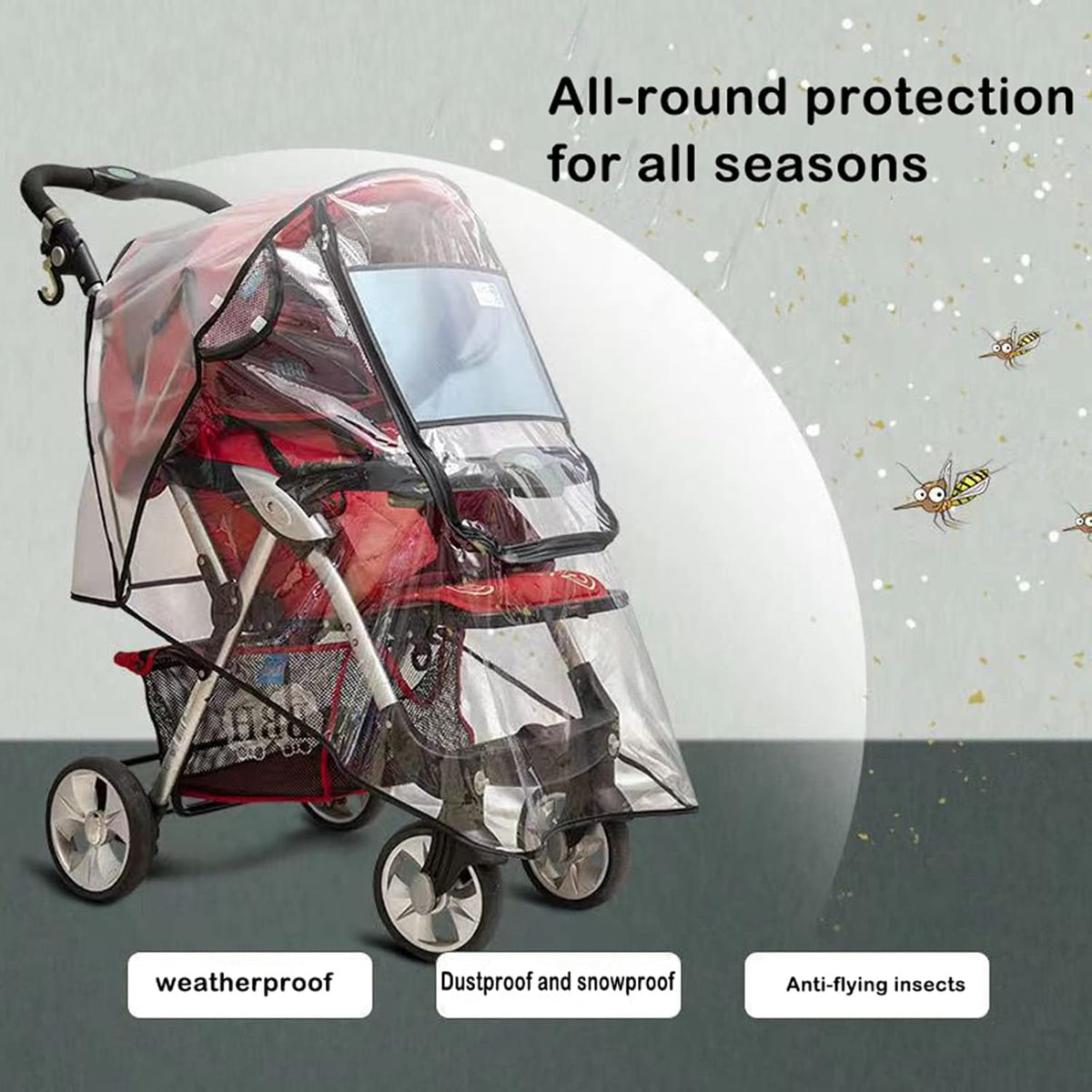 Stroller Rain Wind Cover Umbrella Accessory Windproof Waterproof Universal