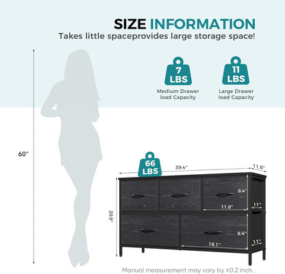 5 Drawer Dresser for Bedroom, Storage Organizer for Closet, Khaki