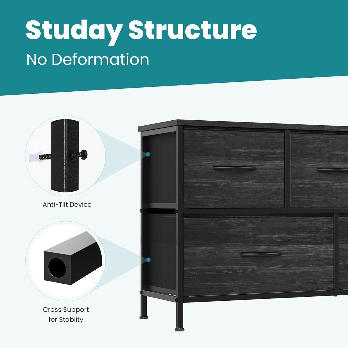 5 Drawer Dresser for Bedroom, Storage Organizer for Closet, Khaki