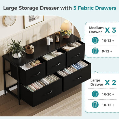 5 Drawer Dresser for Bedroom, Storage Organizer for Closet, Khaki