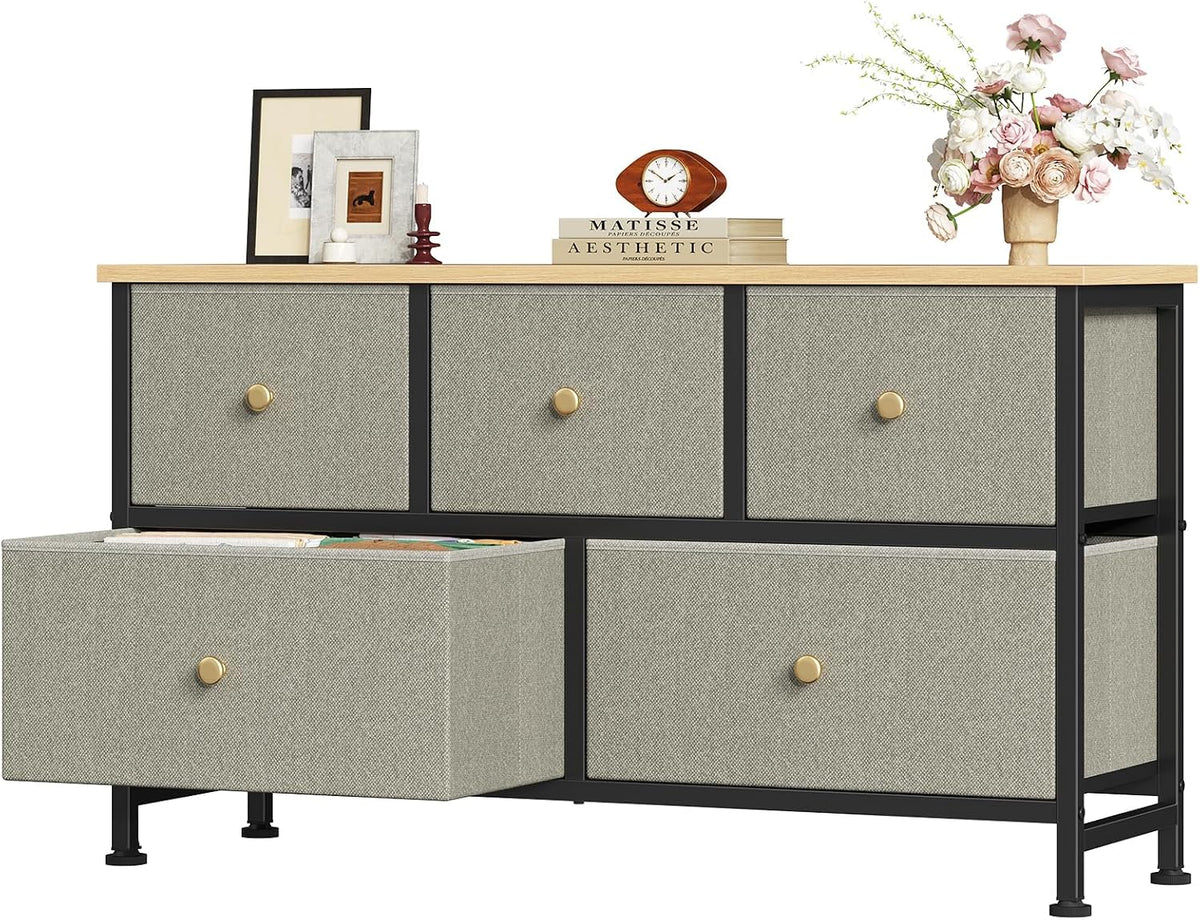 5 Drawer Dresser for Bedroom, Storage Organizer for Closet, Khaki