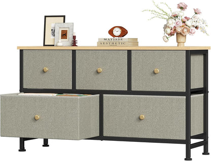 5 Drawer Dresser for Bedroom, Storage Organizer for Closet, Khaki