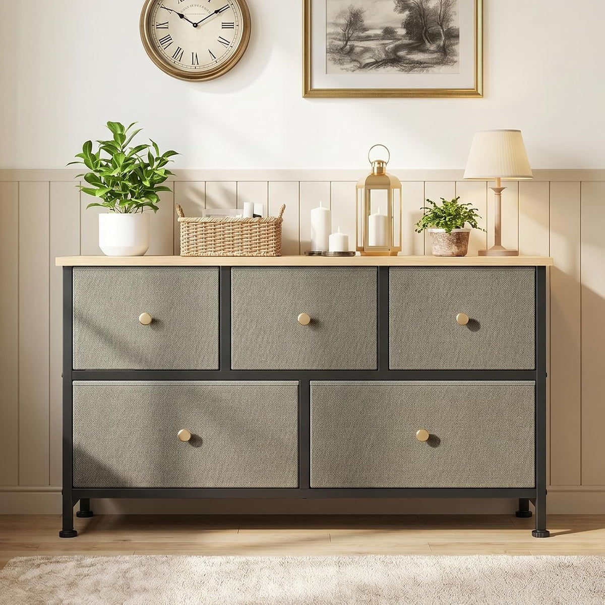 5 Drawer Dresser for Bedroom, Storage Organizer for Closet, Khaki
