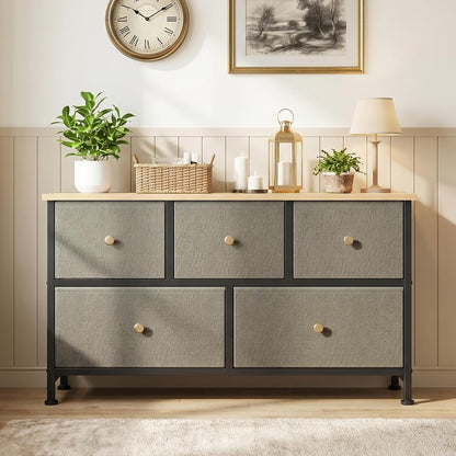 5 Drawer Dresser for Bedroom, Storage Organizer for Closet, Khaki