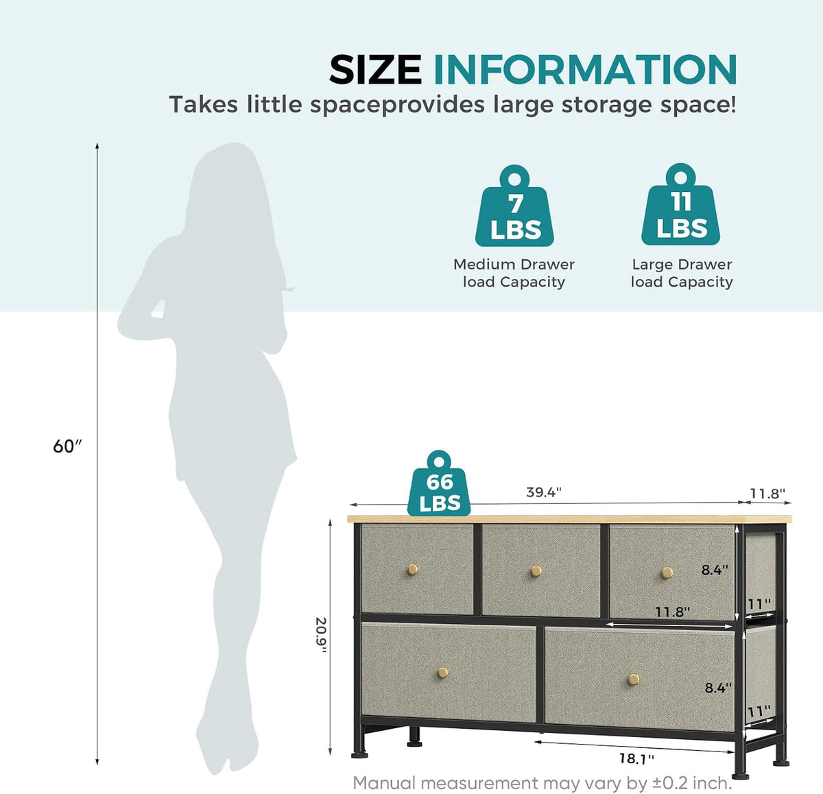 5 Drawer Dresser for Bedroom, Storage Organizer for Closet, Khaki
