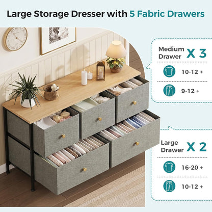 5 Drawer Dresser for Bedroom, Storage Organizer for Closet, Khaki