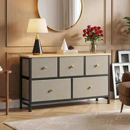 5 Drawer Dresser for Bedroom, Storage Organizer for Closet, Khaki